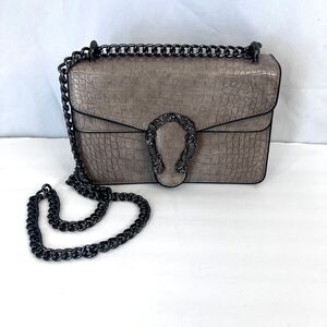 Faux Crocodile Horseshoe Front Buckle--Metal Sirens Chain Crossbody Strap Purse